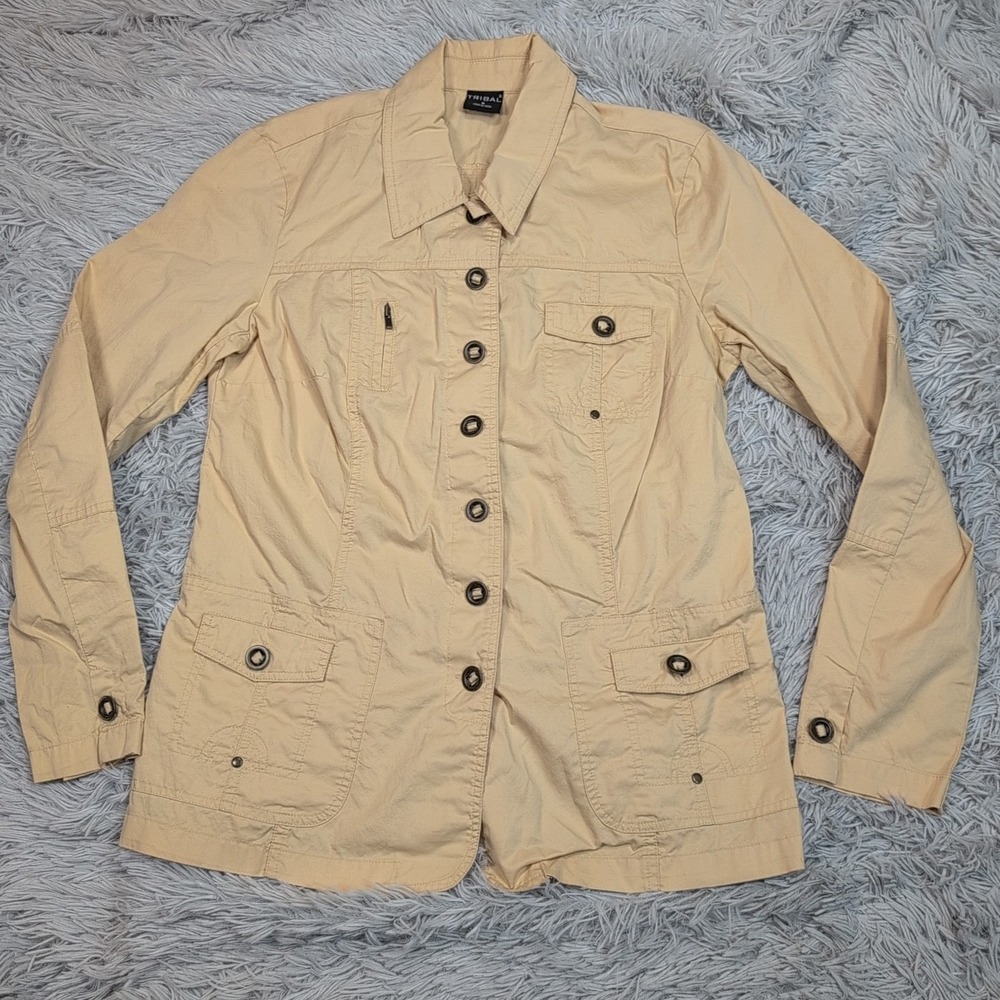 Tribal Jacket Womens 6 Beige Button Up Comfort Casual Pockets Lightweight